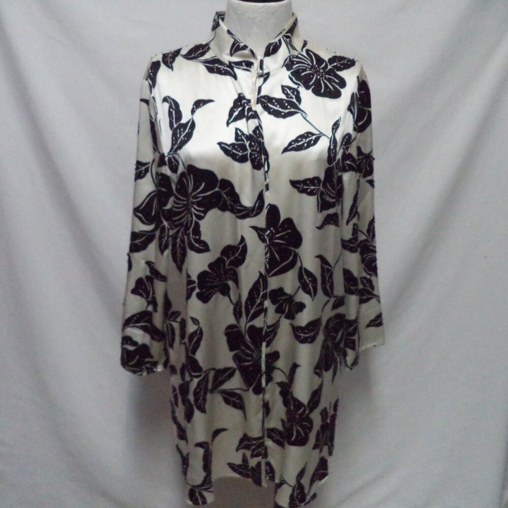 Draper's & Damon's Beaded floral 100% Silk blouse Cover-up top open Size Sz XL